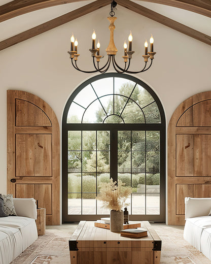 Edvivi Chandelier | Rustic Iron & Distressed Wood | 6 or 8 Lights