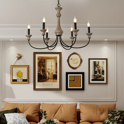 Edvivi Chandelier | Rustic Iron & Distressed Wood | 6 or 8 Lights