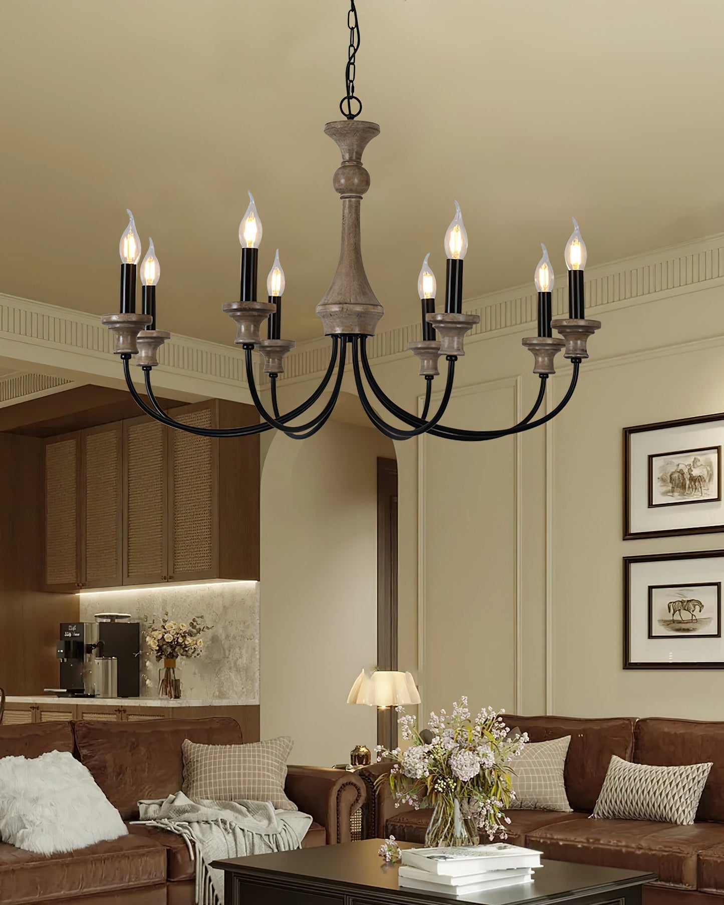 Edvivi Chandelier | Rustic Iron & Distressed Wood | 6 or 8 Lights