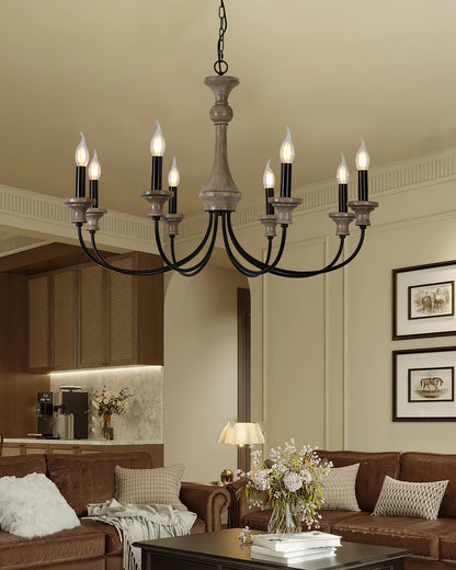 Edvivi Chandelier | Rustic Iron & Distressed Wood | 6 or 8 Lights