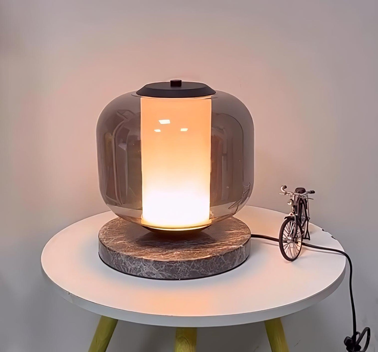 Eira Marble Table Lamp | Marble & Glass | Black & Smoke Gray