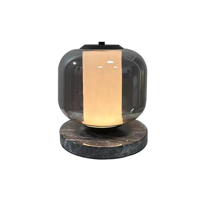 Eira Marble Table Lamp | Marble & Glass | Black & Smoke Gray