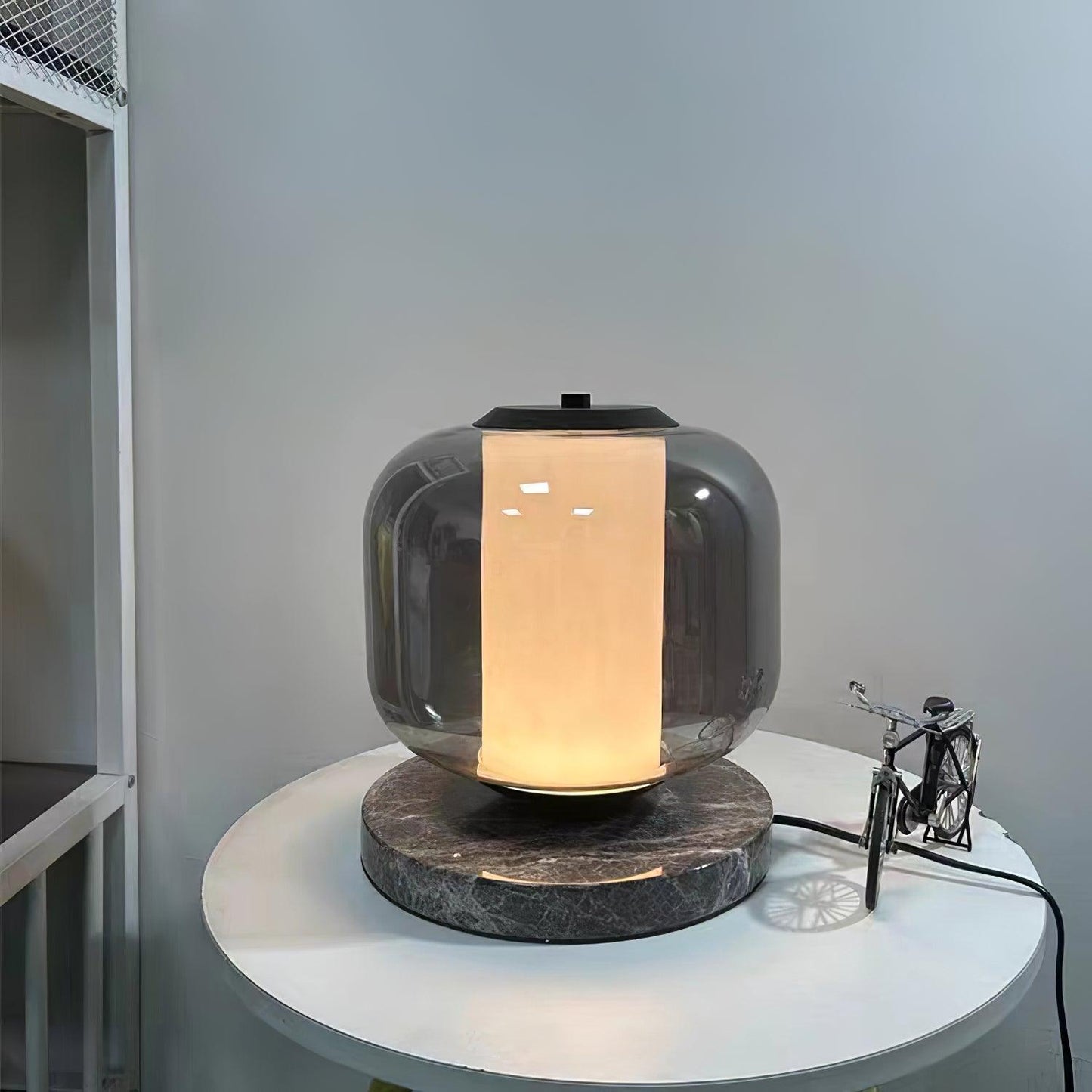 Eira Marble Table Lamp | Marble & Glass | Black & Smoke Gray