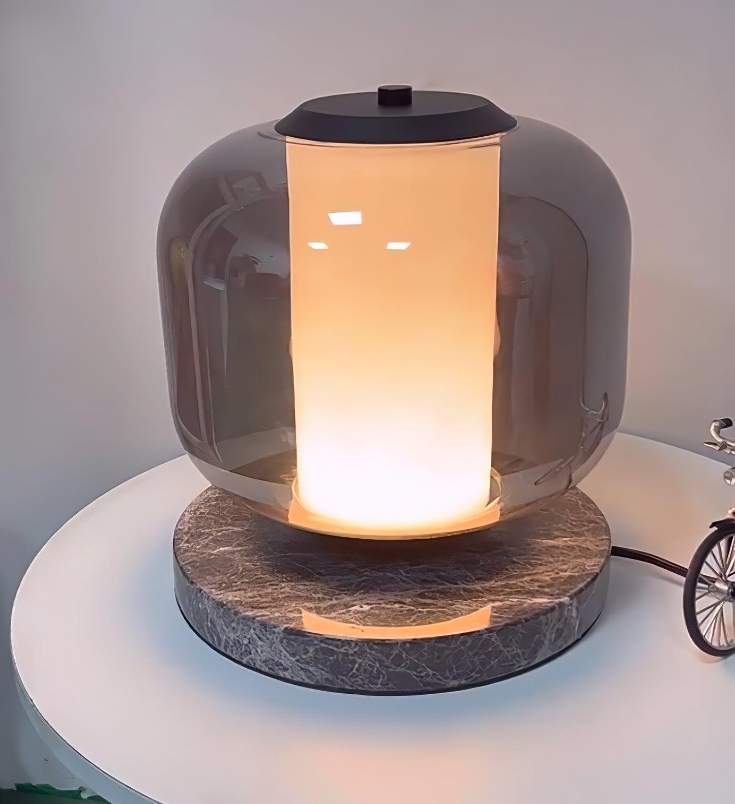 Eira Marble Table Lamp | Marble & Glass | Black & Smoke Gray