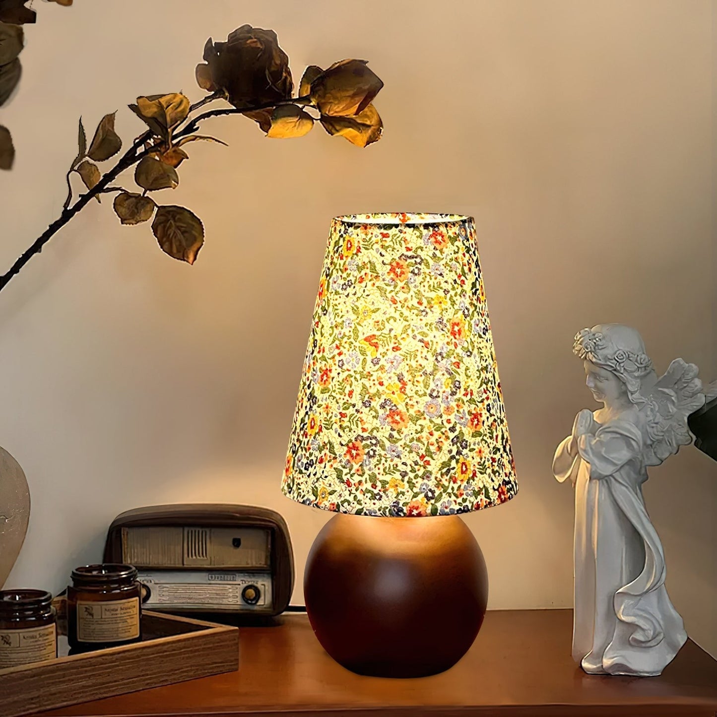 Elara Table Lamp | Floral Pattern | Brown Shade