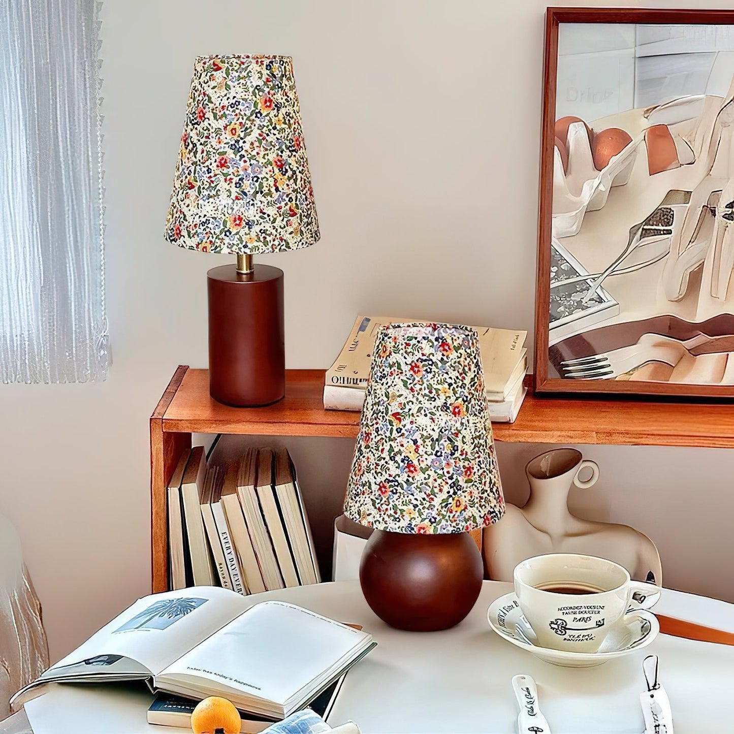 Elara Table Lamp | Floral Pattern | Brown Shade