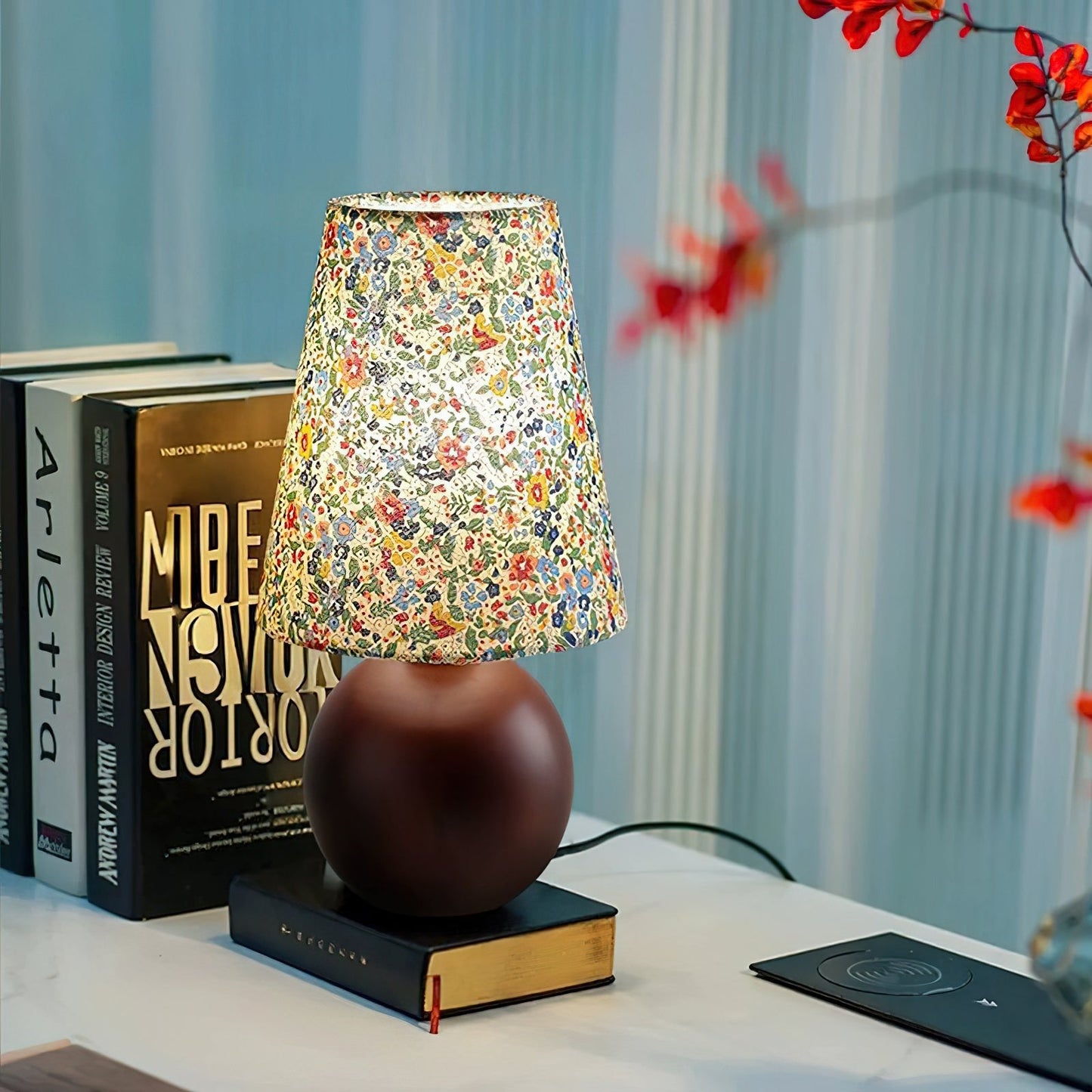 Elara Table Lamp | Floral Pattern | Brown Shade