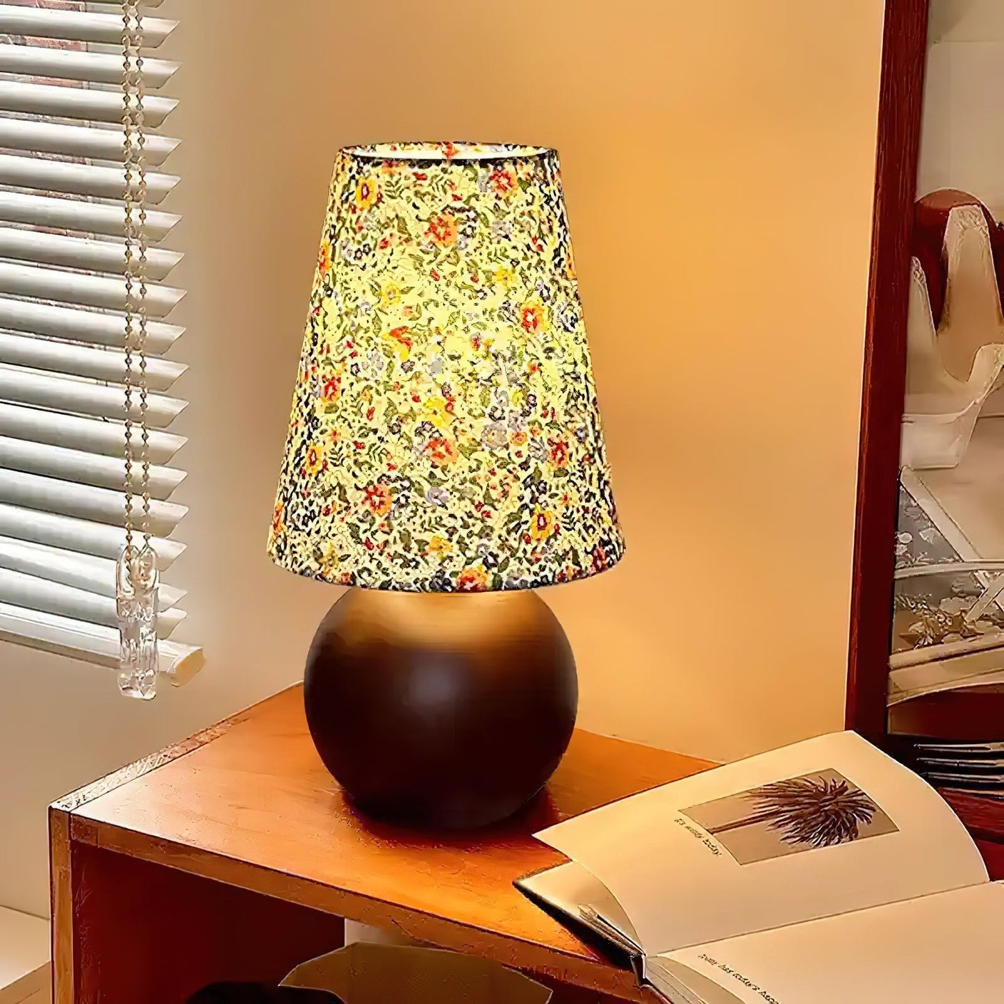 Elara Table Lamp | Floral Pattern | Brown Shade