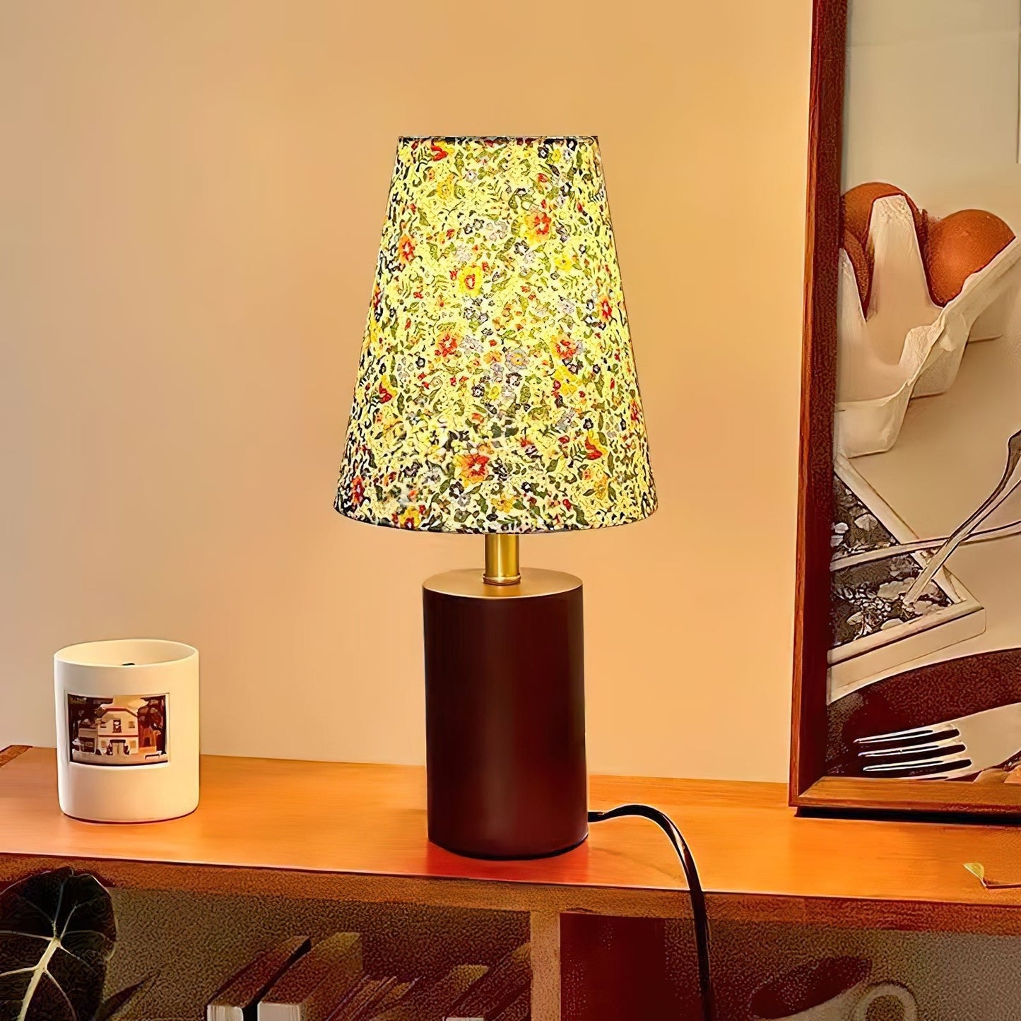 Elara Table Lamp | Floral Pattern | Brown Shade