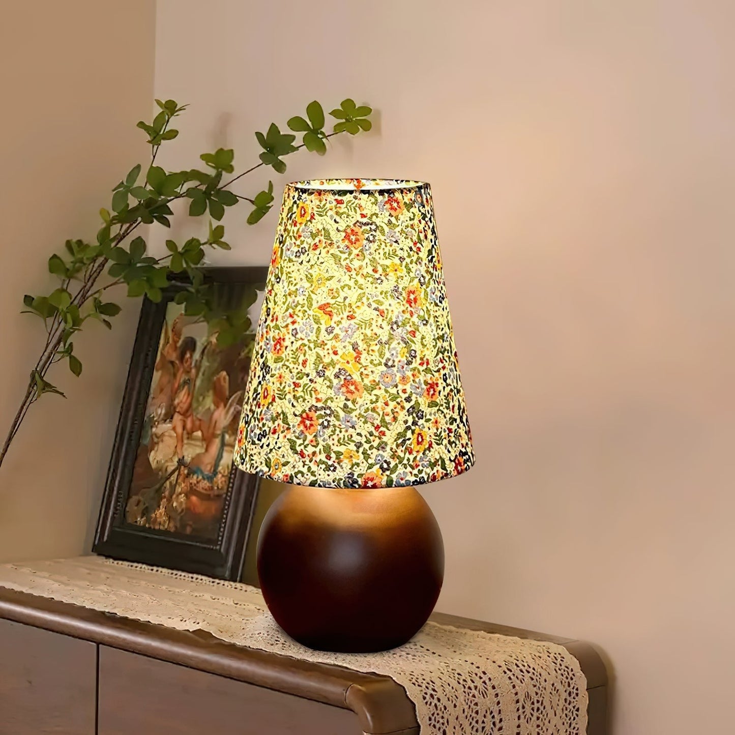 Elara Table Lamp | Floral Pattern | Brown Shade