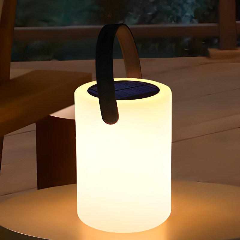 Elara Portable Lantern Table Lamp | Metal, PE, Leather | White, Black, Brown