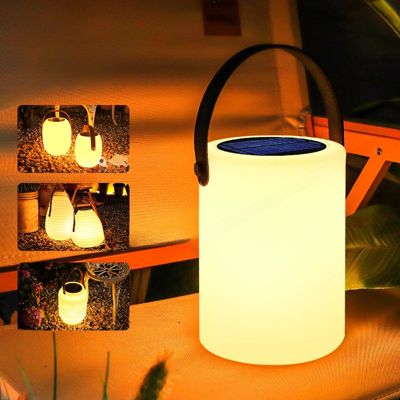 Elara Portable Lantern Table Lamp | Metal, PE, Leather | White, Black, Brown
