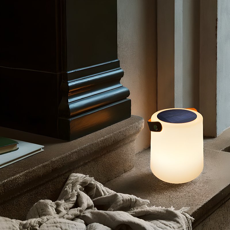 Elara Portable Lantern Table Lamp | Metal, PE, Leather | White, Black, Brown
