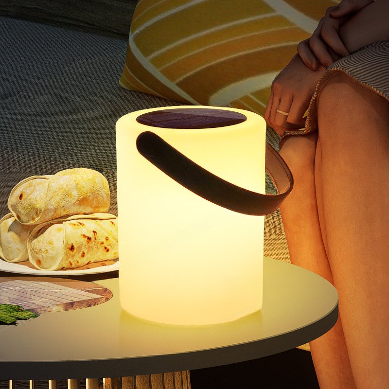 Elara Portable Lantern Table Lamp | Metal, PE, Leather | White, Black, Brown
