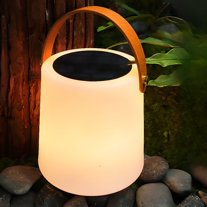 Elara Portable Lantern Table Lamp | Metal, PE, Leather | White, Black, Brown