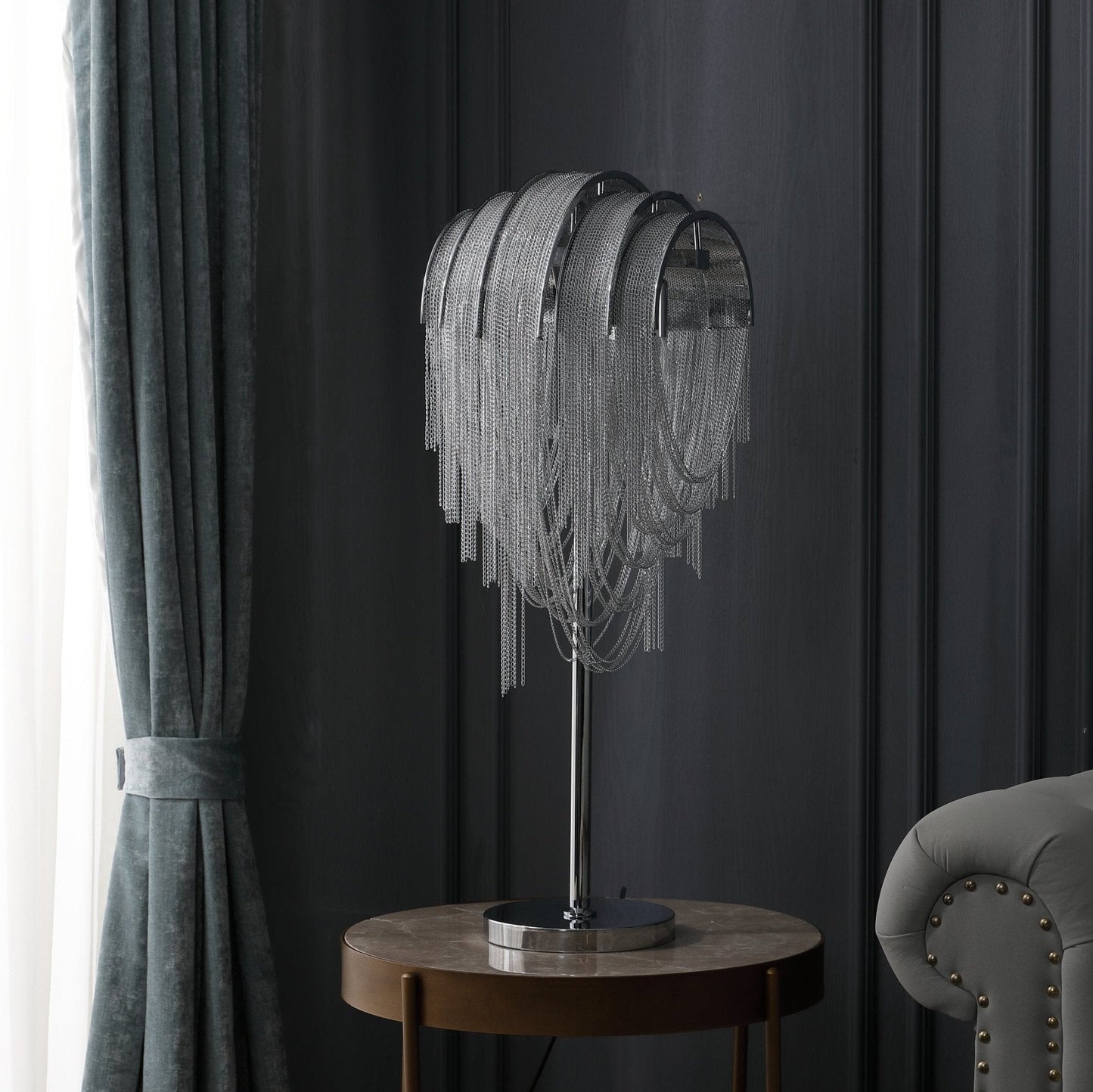 Chains Tassel Table Lamp | Metal, Stainless Steel | Gold, Chrome