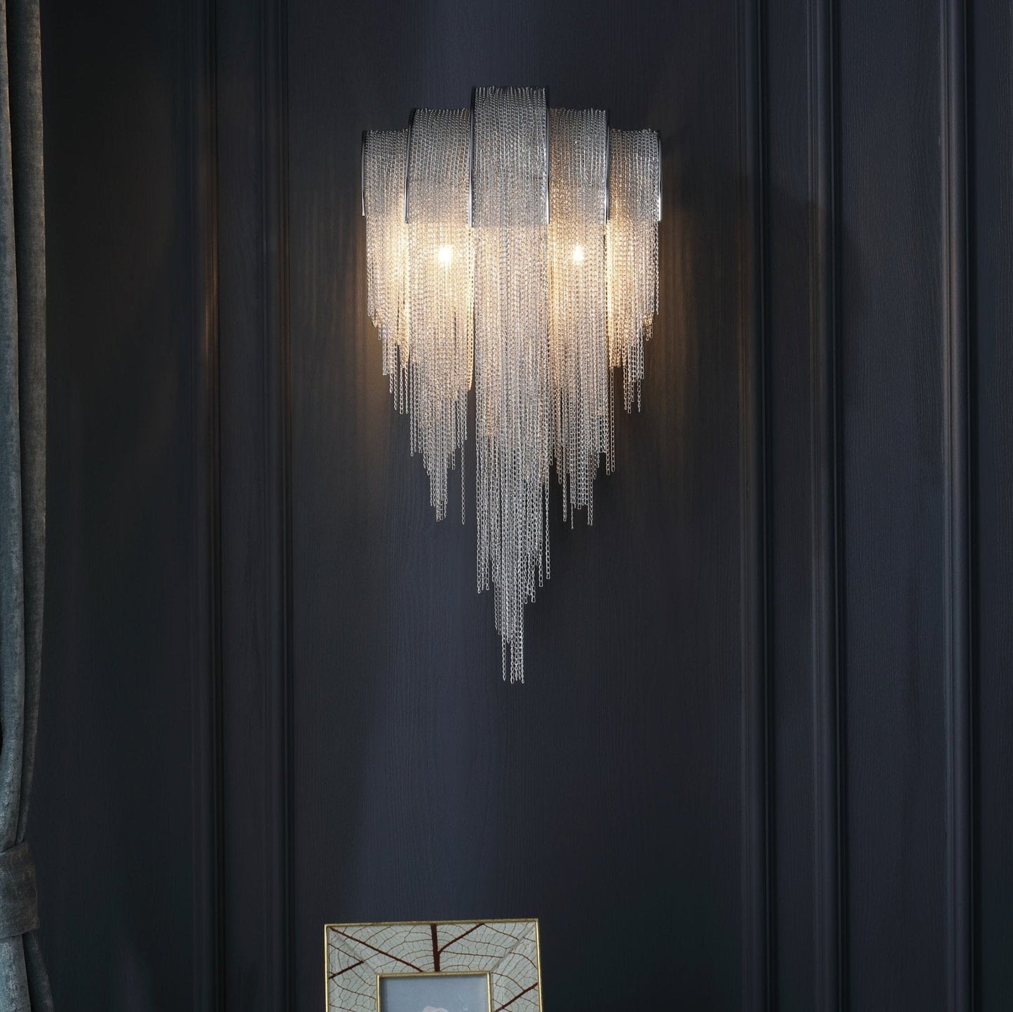 Chains Tassel Wall Lamp | Metal, Stainless Steel | Gold, Chrome