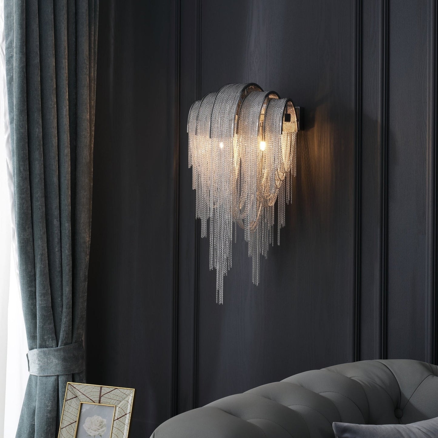 Chains Tassel Wall Lamp | Metal, Stainless Steel | Gold, Chrome