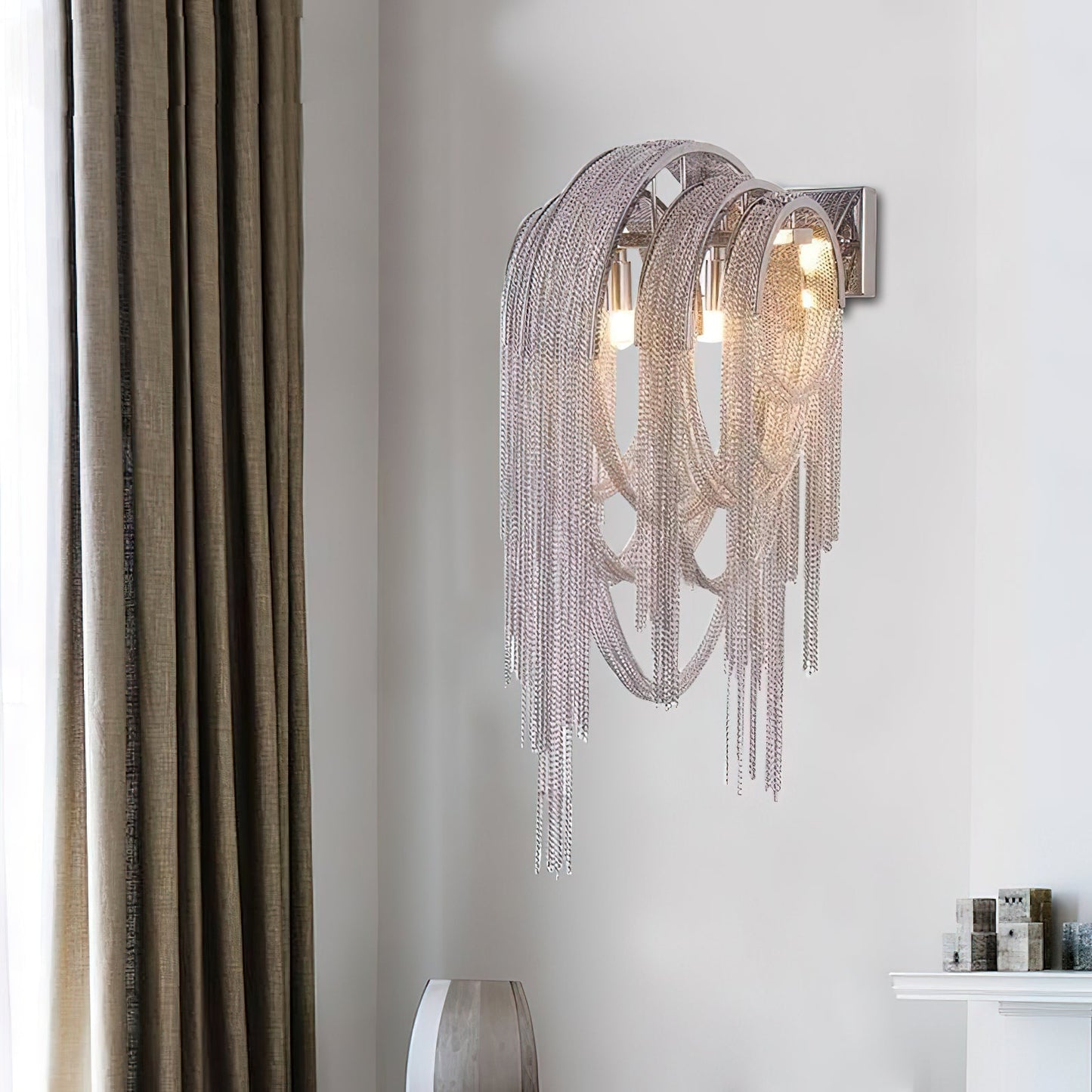 Chains Tassel Wall Lamp | Metal, Stainless Steel | Gold, Chrome