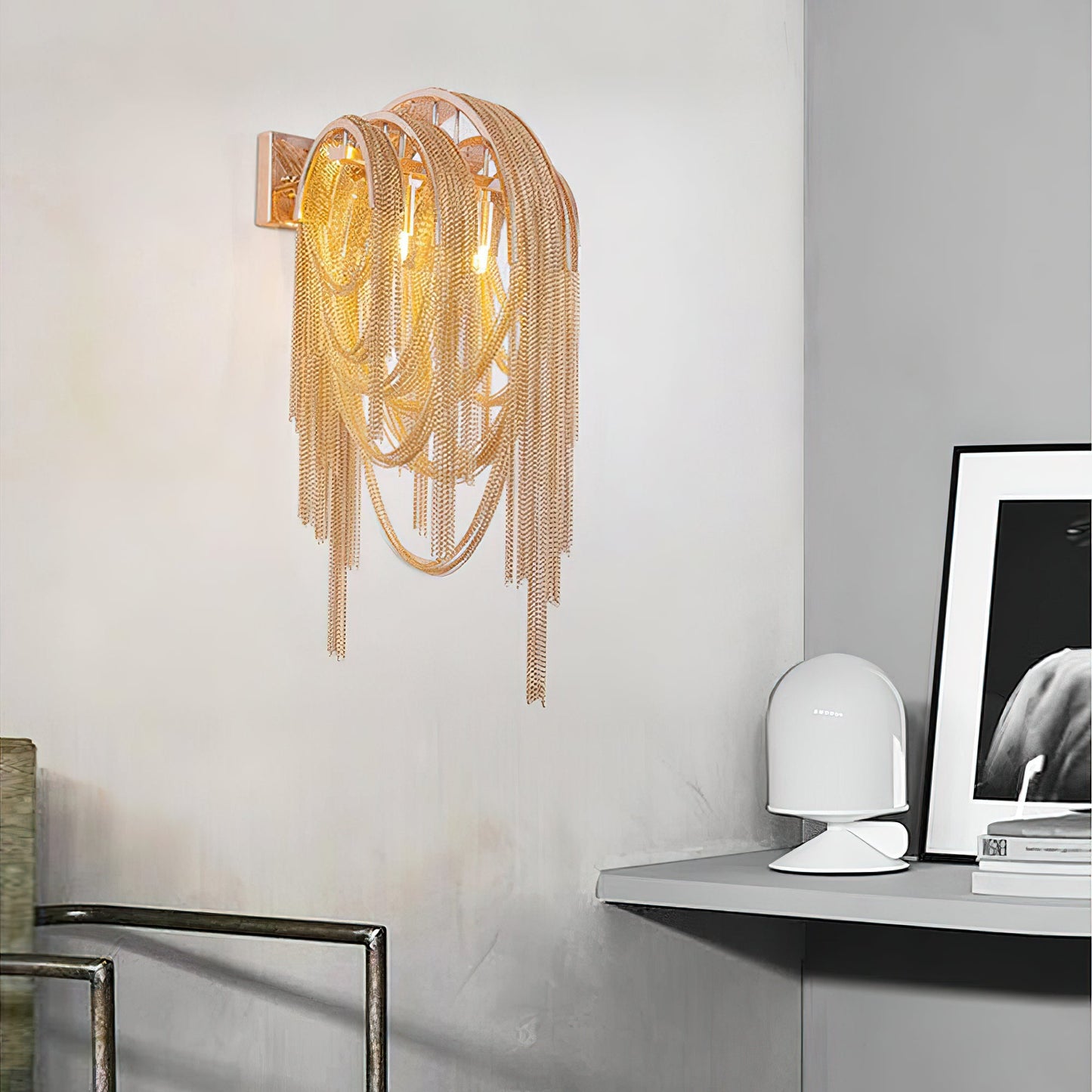 Chains Tassel Wall Lamp | Metal, Stainless Steel | Gold, Chrome