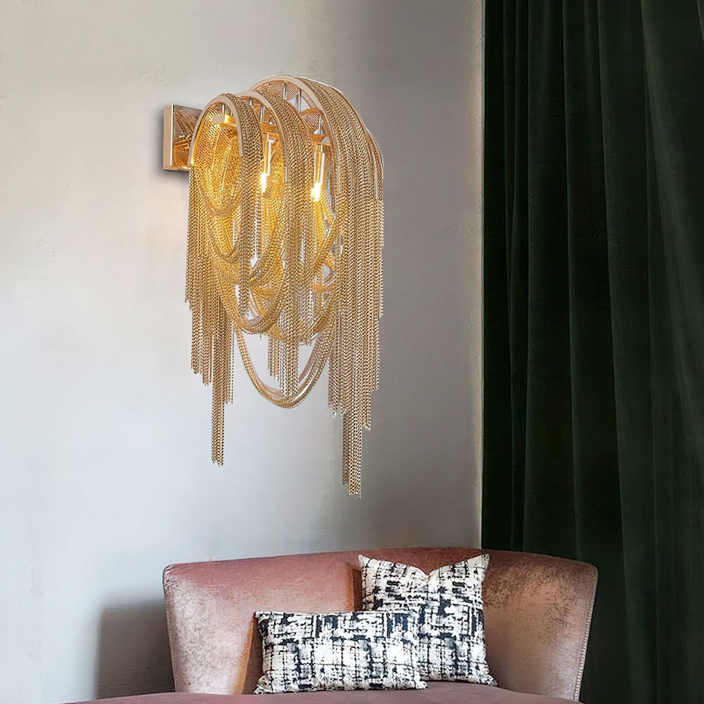 Chains Tassel Wall Lamp | Metal, Stainless Steel | Gold, Chrome