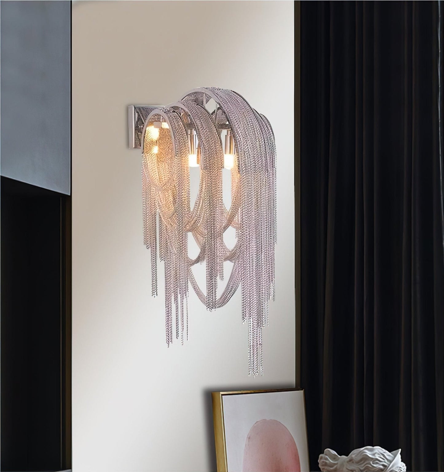 Chains Tassel Wall Lamp | Metal, Stainless Steel | Gold, Chrome