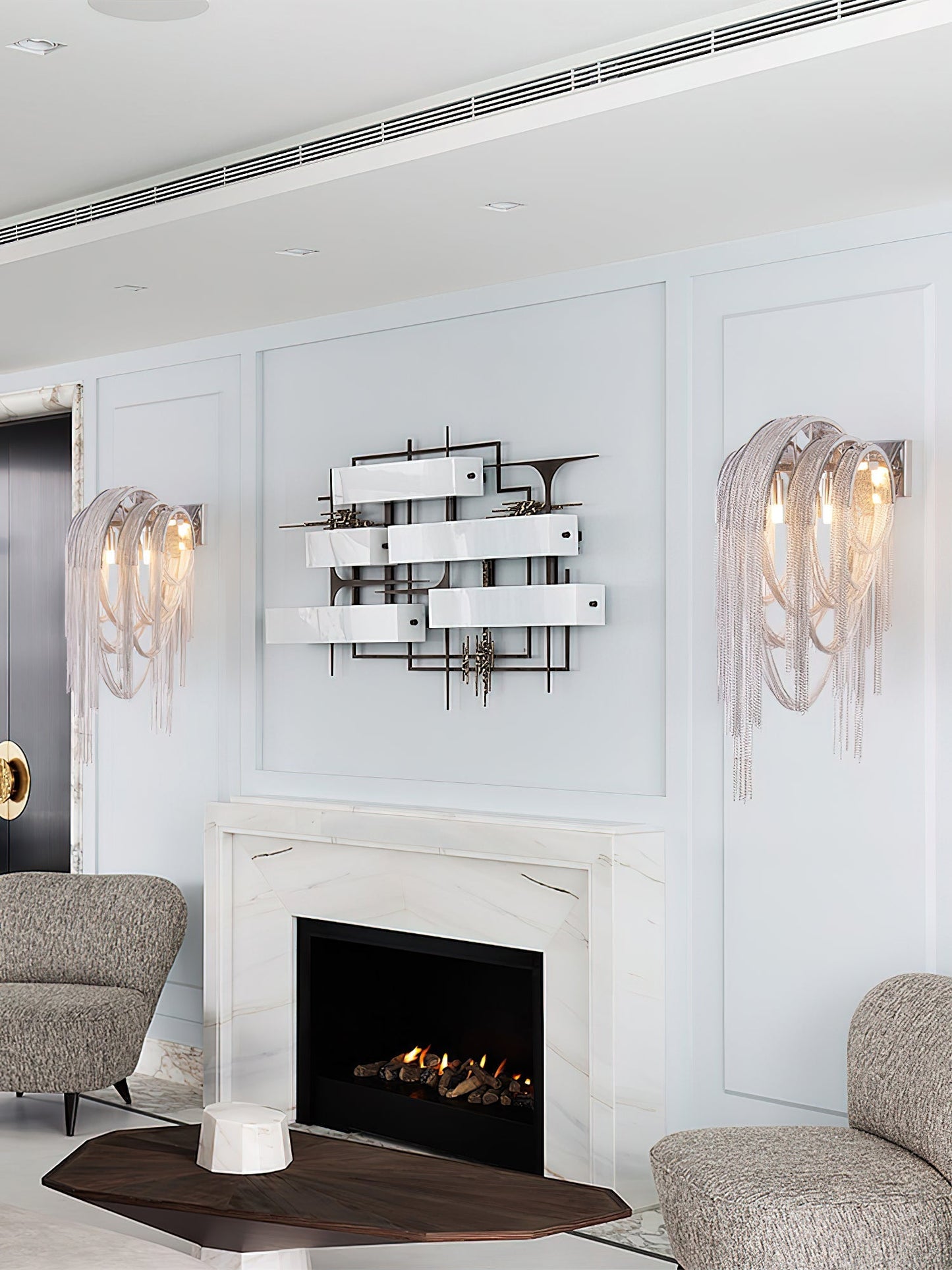 Chains Tassel Wall Lamp | Metal, Stainless Steel | Gold, Chrome