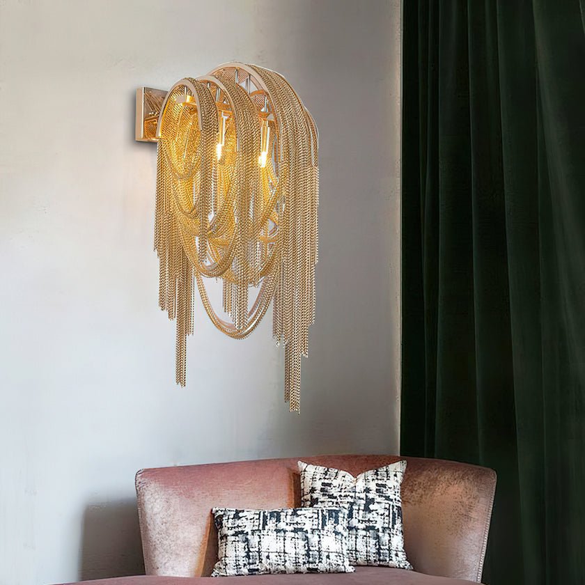 Chains Tassel Wall Lamp | Metal, Stainless Steel | Gold, Chrome