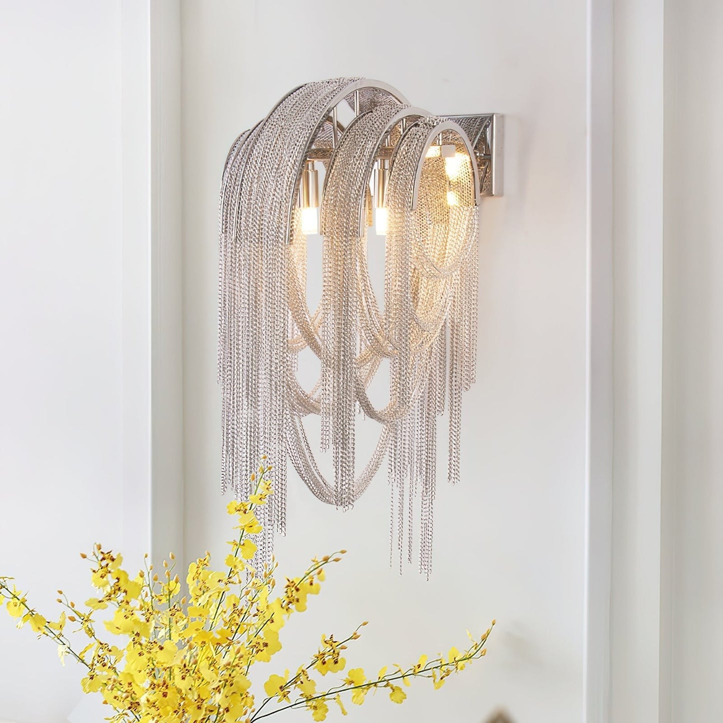 Chains Tassel Wall Lamp | Metal, Stainless Steel | Gold, Chrome