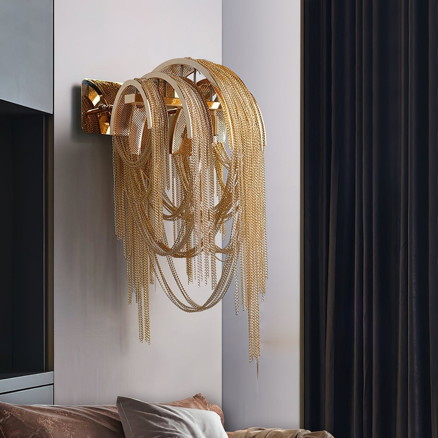 Chains Tassel Wall Lamp | Metal, Stainless Steel | Gold, Chrome