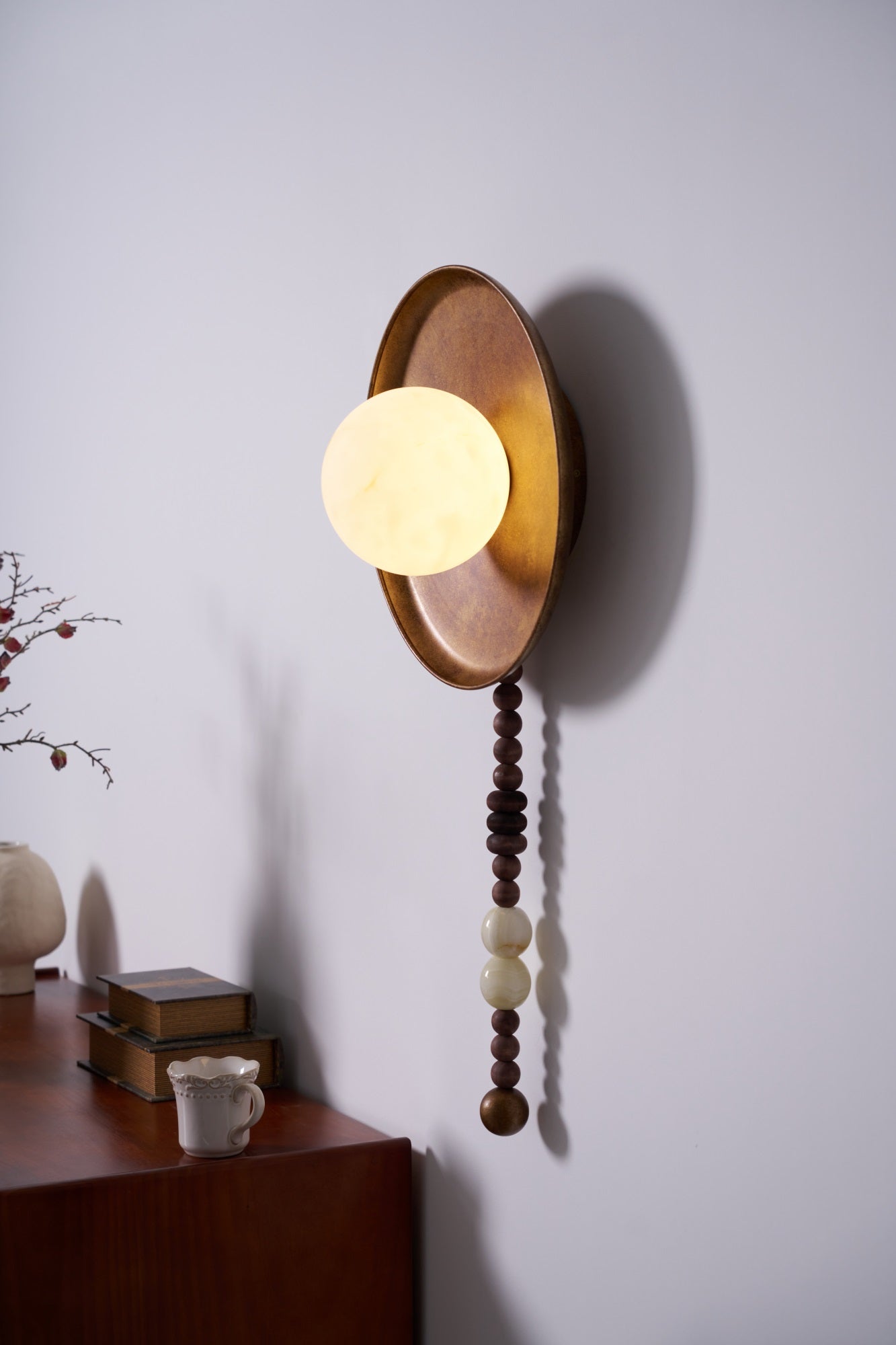 Vintage Wall Lamp | Alabaster Shade | Weathered Bronze Finish