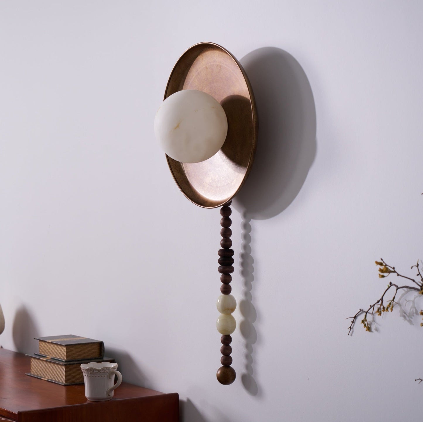Vintage Wall Lamp | Alabaster Shade | Weathered Bronze Finish