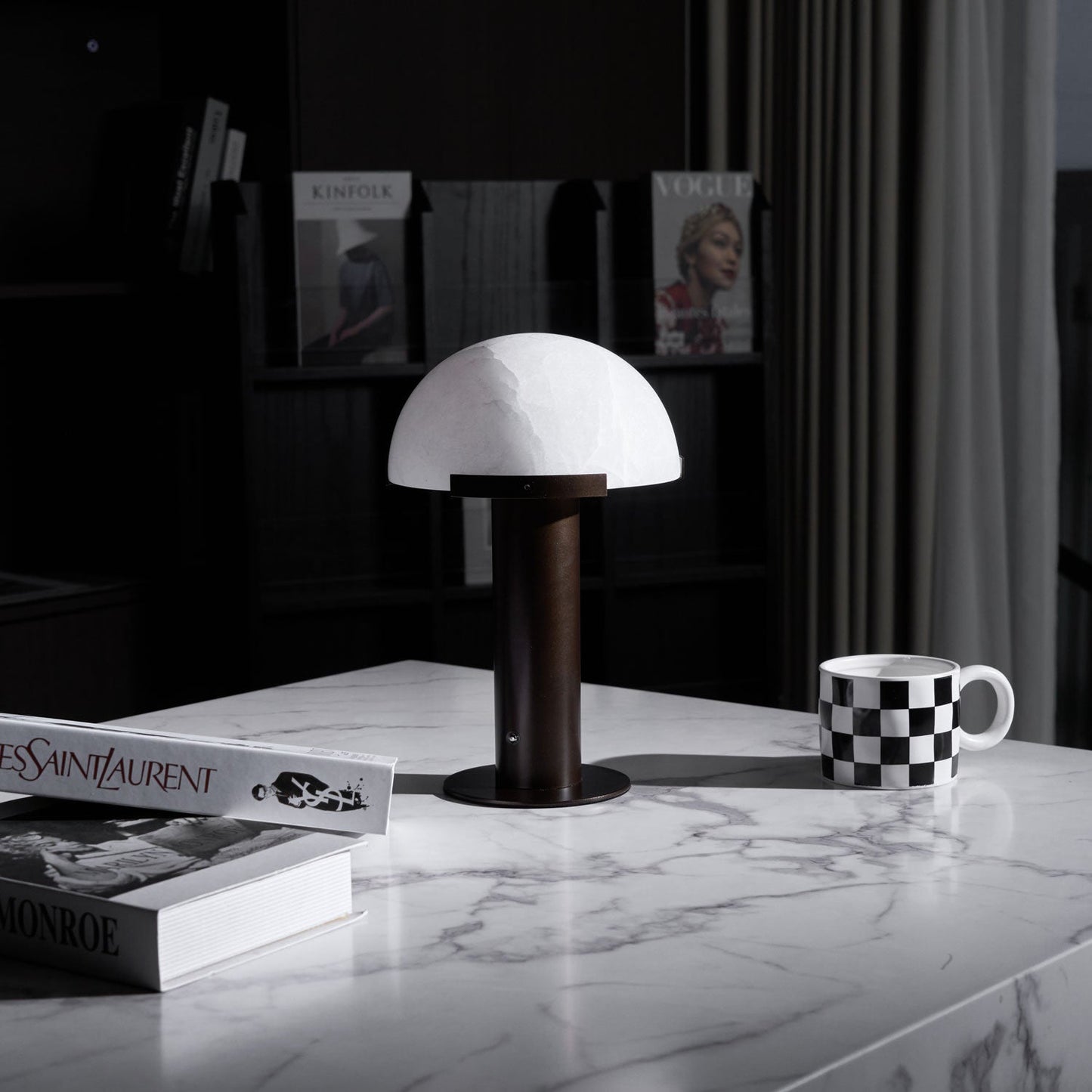 Alabaster Table Lamp | Organic Alabaster & Bronze | 30cm Diameter