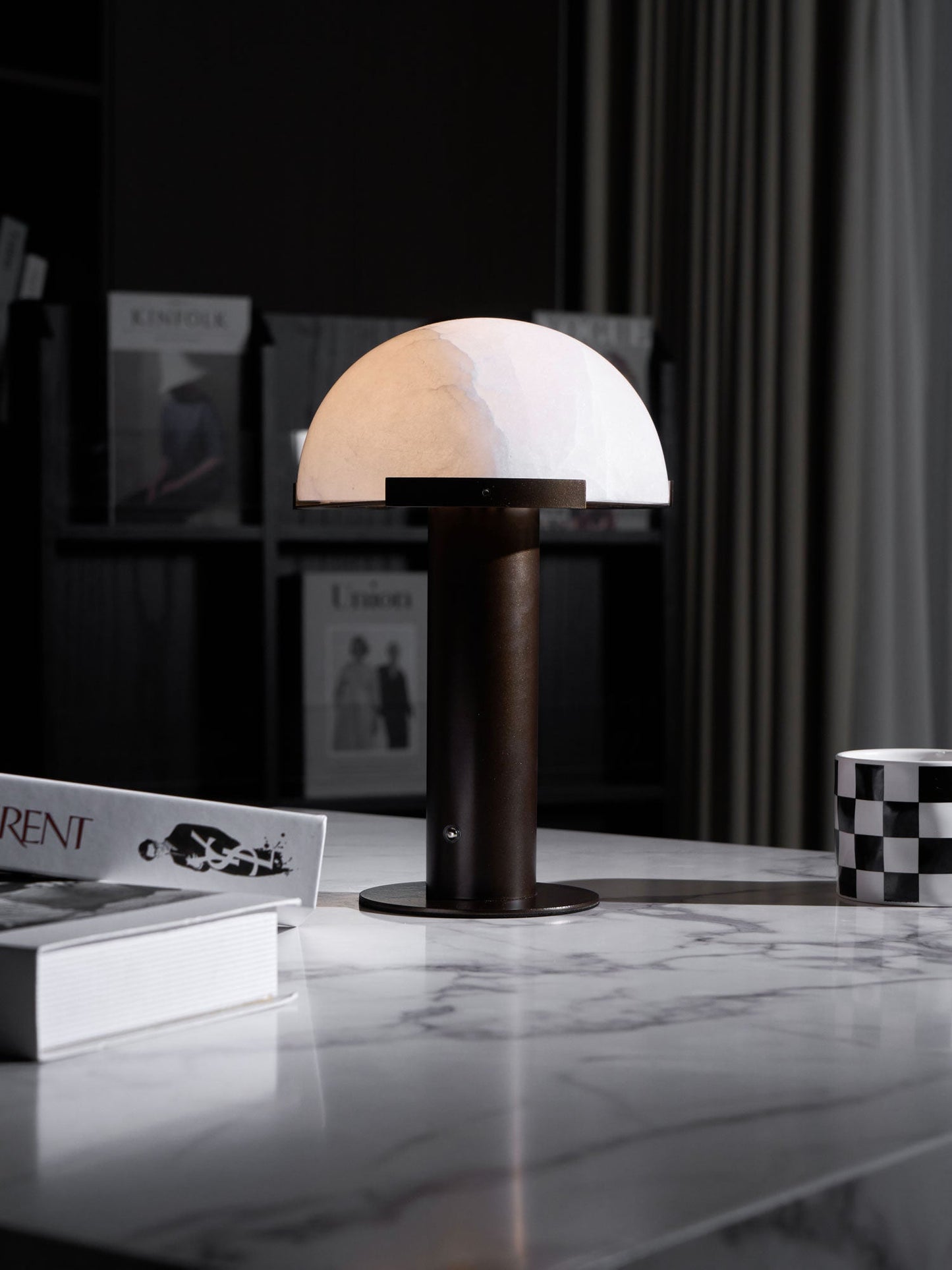 Alabaster Table Lamp | Organic Alabaster & Bronze | 30cm Diameter