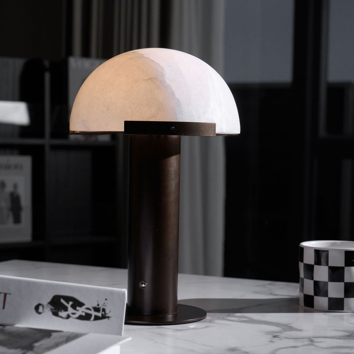 Alabaster Table Lamp | Organic Alabaster & Bronze | 30cm Diameter