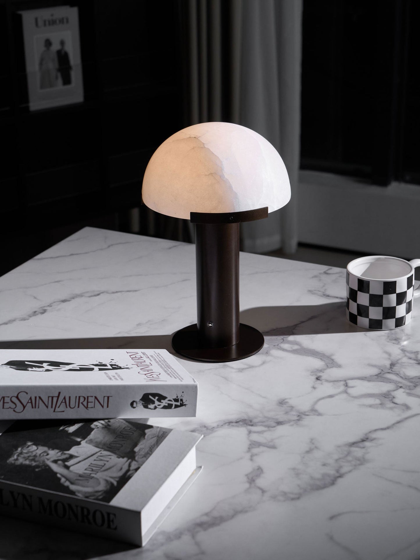 Alabaster Table Lamp | Organic Alabaster & Bronze | 30cm Diameter