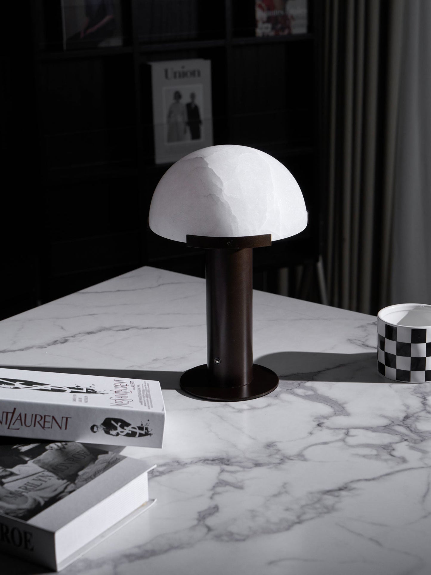 Alabaster Table Lamp | Organic Alabaster & Bronze | 30cm Diameter