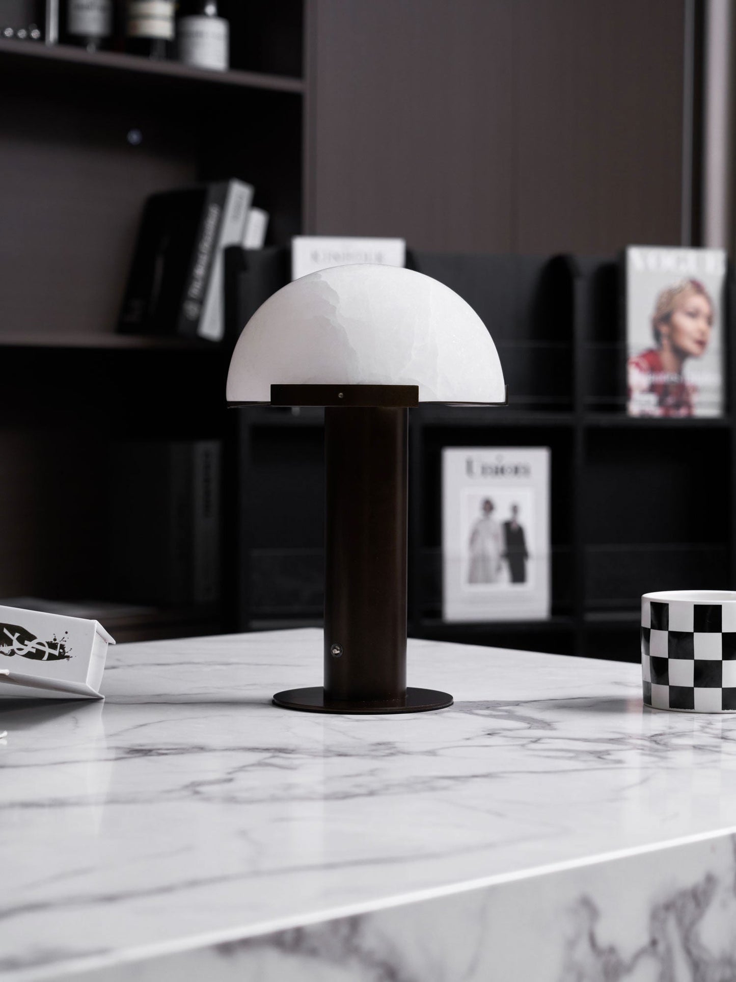 Alabaster Table Lamp | Organic Alabaster & Bronze | 30cm Diameter