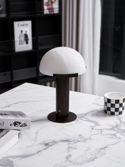 Alabaster Table Lamp | Organic Alabaster & Bronze | 30cm Diameter