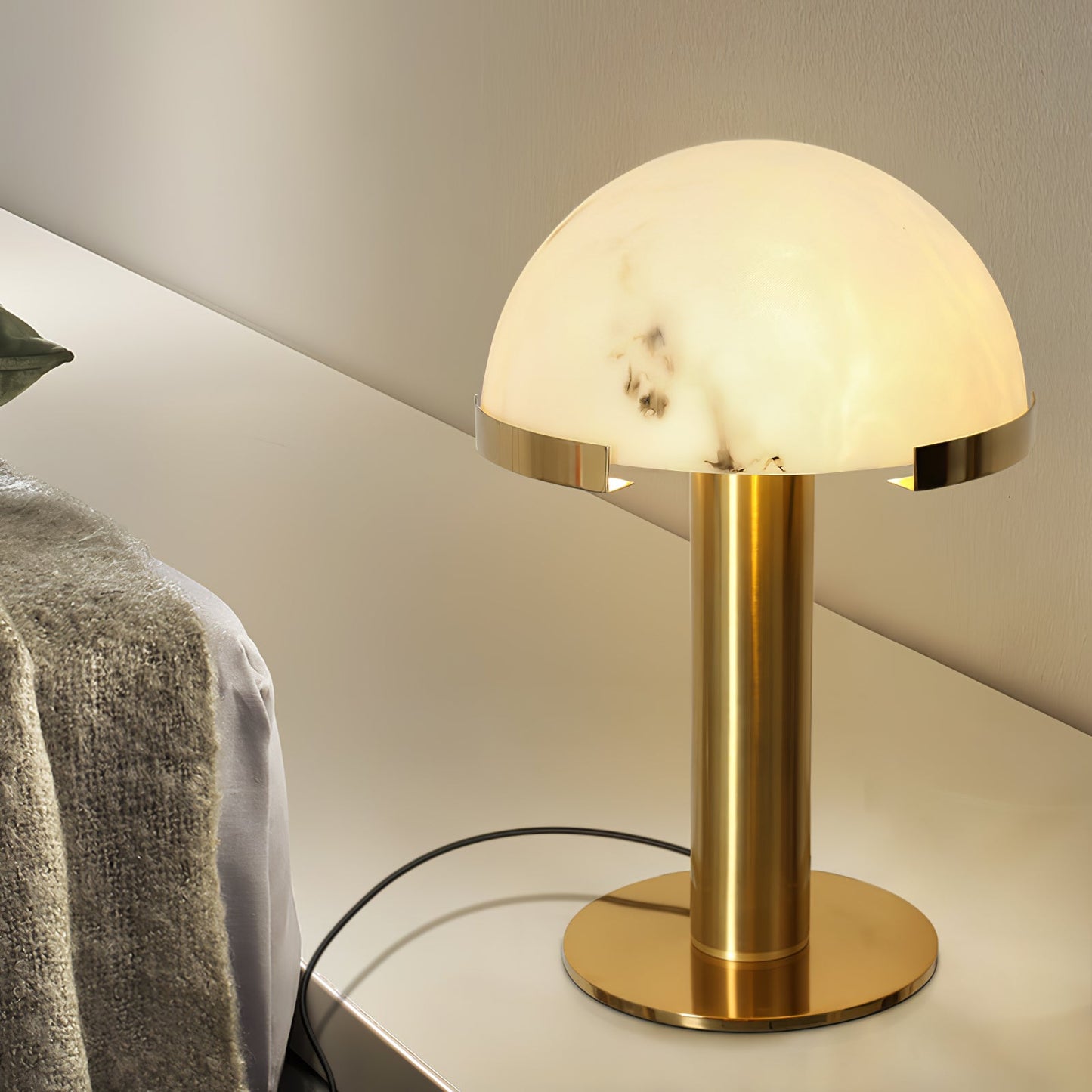 Alabaster Table Lamp | Organic Alabaster & Bronze | 30cm Diameter