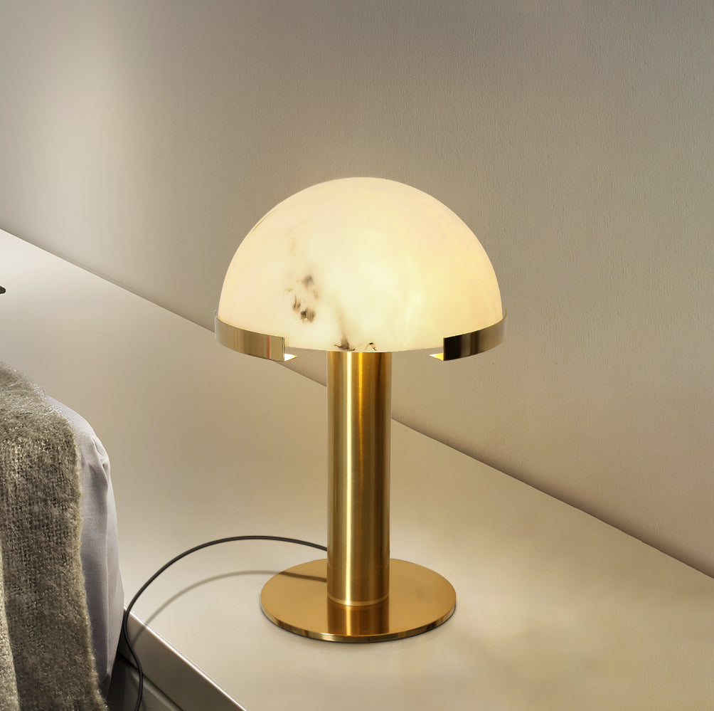 Alabaster Table Lamp | Organic Alabaster & Bronze | 30cm Diameter
