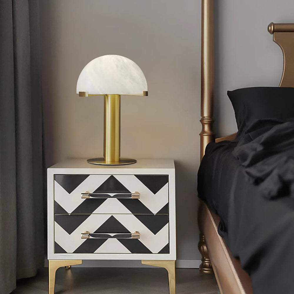 Alabaster Table Lamp | Organic Alabaster & Bronze | 30cm Diameter