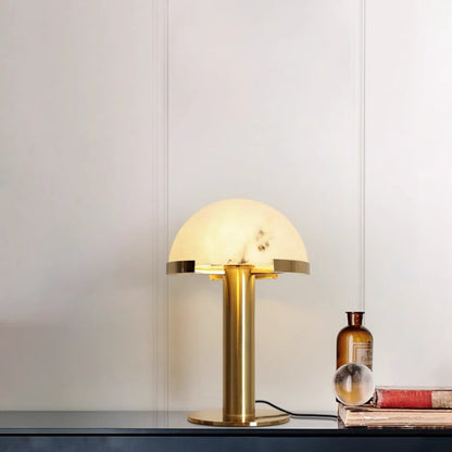 Alabaster Table Lamp | Organic Alabaster & Bronze | 30cm Diameter