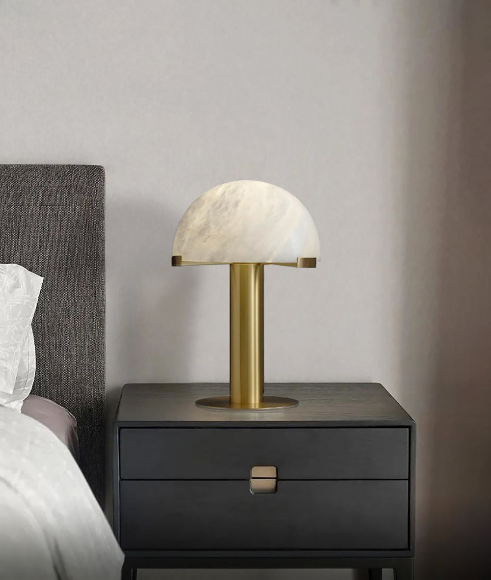 Alabaster Table Lamp | Organic Alabaster & Bronze | 30cm Diameter