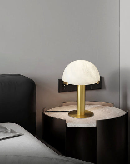 Alabaster Table Lamp | Organic Alabaster & Bronze | 30cm Diameter