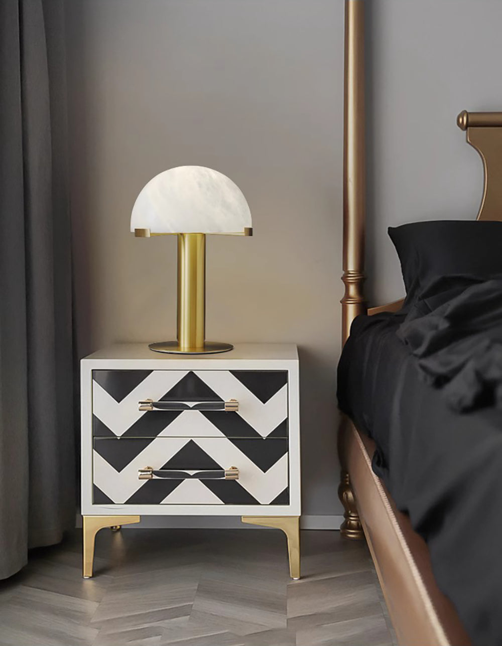Alabaster Table Lamp | Organic Alabaster & Bronze | 30cm Diameter