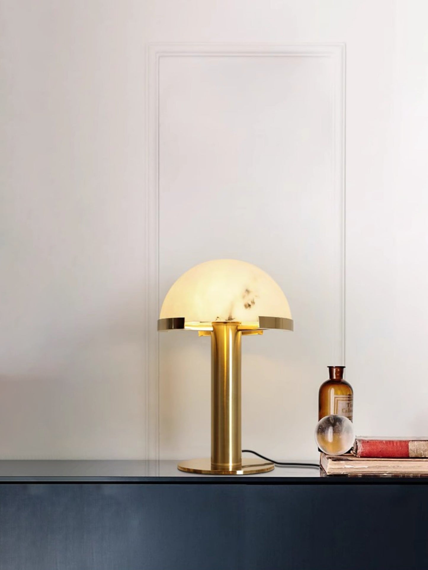 Alabaster Table Lamp | Organic Alabaster & Bronze | 30cm Diameter