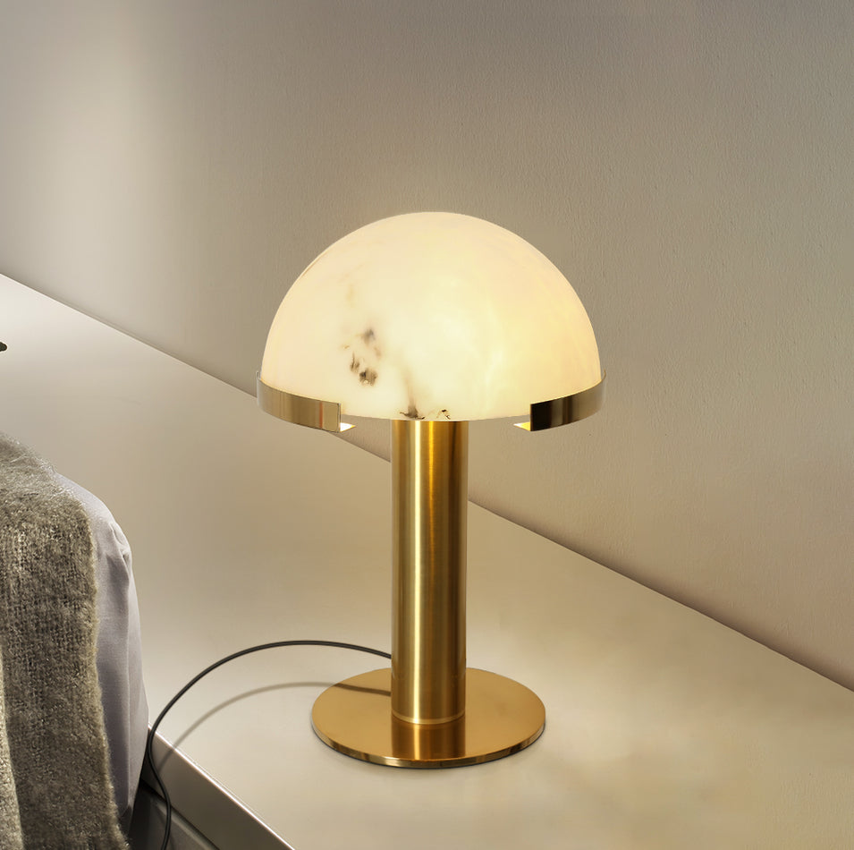 Alabaster Table Lamp | Organic Alabaster & Bronze | 30cm Diameter