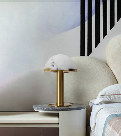 Alabaster Table Lamp | Organic Alabaster & Bronze | 30cm Diameter
