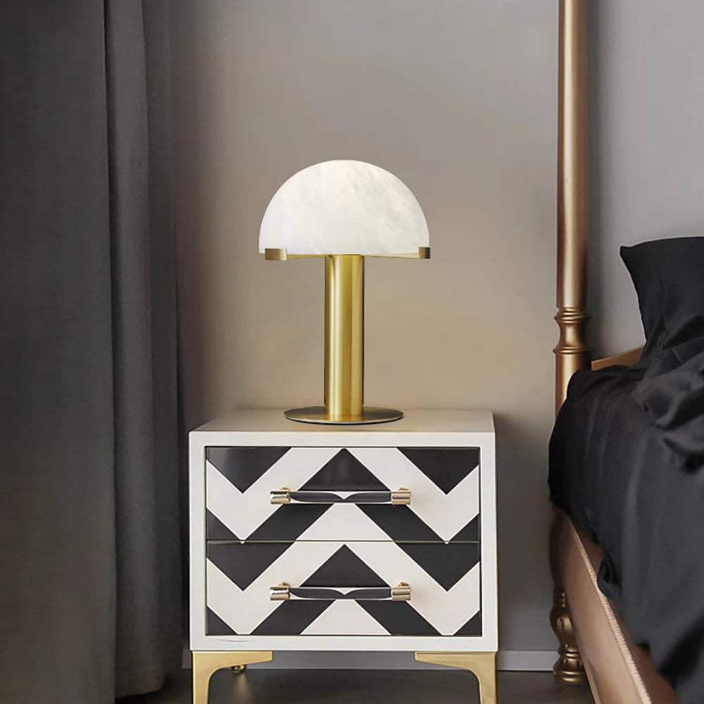 Alabaster Table Lamp | Organic Alabaster & Bronze | 30cm Diameter